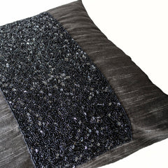 Grey beaded Pillows -Grey Silk Metallic Pillow cover -Sparkle Pillow -Gray Beads Embroidered Pillow -16x16 -Gift -Beaded Cushions -Grey Bead