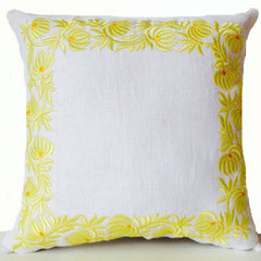 Decorative Throw Pillow Case in White Linen with Flower Embroidery - Cushion in Floral Detail - Anniversary Wedding Bridesmaid Gifts - 16x16