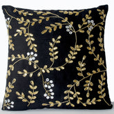 Black Silk Gold Leaves Pillows Cover