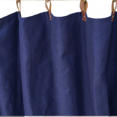 Custom Navy Blue Linen Curtains & Drapes With Leather Tab