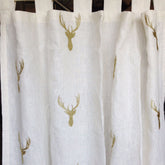 Ivory Linen Tab Top Curtain Panels with Golden Deer Embroidery
