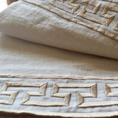 Ivory Linen Curtain with Exquisite Greek key Trim Embroidery