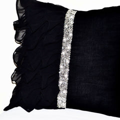 Elegant Black ruffled sequin throw pillow - 16X16 Decorative Pillow - Black cushion cover - Gift Pillow