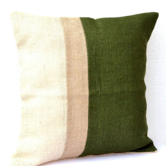 Green Pillow - Burlap Pillow color block - Green Decorative cushion covers - Throw pillows - gift 18X18 - Green Euro Sham - Couch pillow