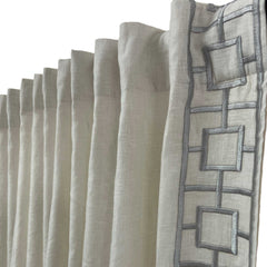 Lattice Embroidery Linen Curtain Drape - Ivory Black Custom Drapes