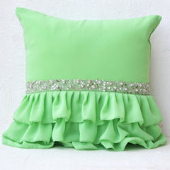 Green ruffled sequin throw pillow -16X16 Decorative Pillow- Green cushion cover- Gift pillow for Christmas , new year, wedding , Halloween.