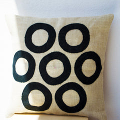 Ivory Pillows - Black Geometric Throw Pillows - Burlap Pillow - Decorative applique cushion cover- Cream Black pillow - gift pillow 16X16