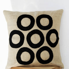Ivory Pillows - Black Geometric Throw Pillows - Burlap Pillow - Decorative applique cushion cover- Cream Black pillow - gift pillow 16X16