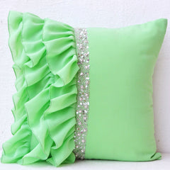 Green ruffled sequin throw pillow -16X16 Decorative Pillow- Green cushion cover- Gift pillow for Christmas , new year, wedding , Halloween.