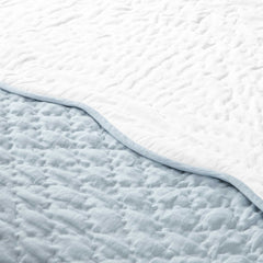Custom Made Light Blue Scallop Linen Quilt - All-Season Coverlet