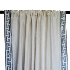 Ivory Linen Curtain With Gray Greek Key Embroidery On Either Side