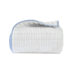 Handmade Ivory Cotton Gauze Quilt - Blue Trim | Ultra-Breathable Custom Bedding | Crib to Cal King | Hot Sleeper & Summer Quilt