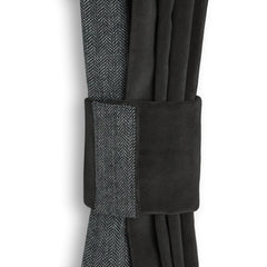 Custom Black Cotton Velvet Curtain With Grey Chevron Trim