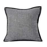 Black and White Houndstooth Pillow Cover with Leather Trim