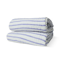 Handmade Blue and White Cotton Quilt Comforter with Striped Pattern