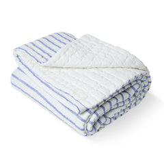 Handmade Blue White Striped Pick Stitch Cotton Quilt - Kids Comforter