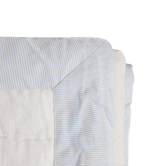Blue & White Artisan Cotton Quilt - Modern Minimalist Bedding with Striped Edge