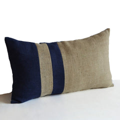 Burlap Pillow Cover, Navy Blue Ivory Pillow, Nautical Pillow, Beach Pillow, Lumbar Pillow