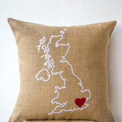 Burlap Pillows Country Map Cushion Personalized Embroidered Cushion Cover Monogrammed
