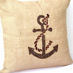 Buy handmade burlap nautical throw pillow covers with anchor sequin