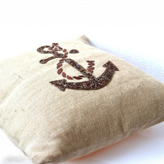 Buy handmade burlap nautical throw pillow covers with anchor sequin
