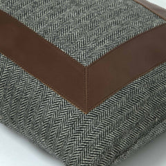 Grey Chevron Wool Throw Pillow Cover With Broad Leather Trim