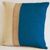 Color Block Pillow Cover Modern Home Decor Minimal Burlap Colorblock Pillow Blue Beige Ivory Jute Hessian