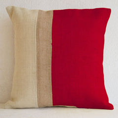 Color Block Red Burlap Pillow Red Decorative Cushion Cover
