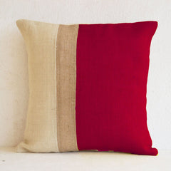 Color Block Red Burlap Pillow Red Decorative Cushion Cover
