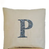 Customised Grey Sequin Monogram On Beige Linen Initial Pillow Cover