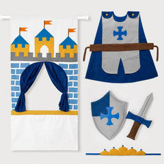 Doorway Puppet Theatre with Sword, Shield, Crown & Armor | Puppet Play Curtain | Ready-to-Gift Set for Boys and Girls