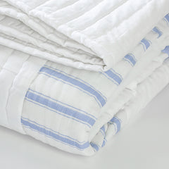 Florida Blue & White Cotton Patchwork Quilt - Handmade Striped Baby Blanket