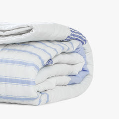 Florida Blue & White Cotton Patchwork Quilt - Handmade Striped Baby Blanket