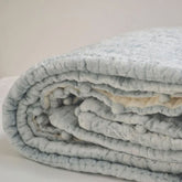 Icy Blue Velvet & Cotton Quilt: Hand-Quilted Luxury