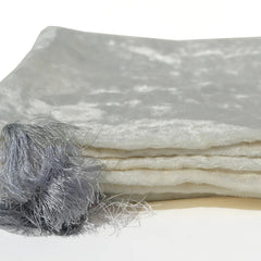 Ivory Gray Velvet Throw Blanket With Tassels