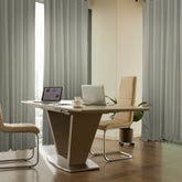 Light Grey Chevron Wool Curtains with Leather Tabs