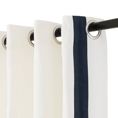 Ivory Cotton Shower Curtain with Navy Trim | Custom Extra Long or Extra Wide Shower Curtains