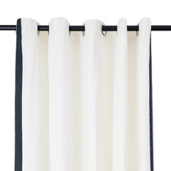 Ivory Cotton Shower Curtain with Navy Trim | Custom Extra Long or Extra Wide Shower Curtains