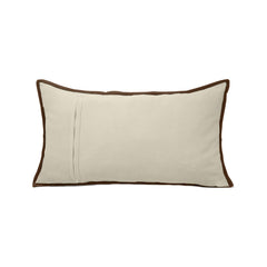 Custom Oatmeal Velvet & Leather Trim Pillow Cover