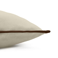 Custom Oatmeal Velvet & Leather Trim Pillow Cover