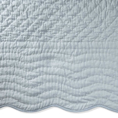 Custom Made Light Blue Scallop Linen Quilt - All-Season Coverlet