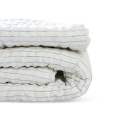 Grey Ivory Stripe Linen Quilt with Pick Stitching All Season Coverlet