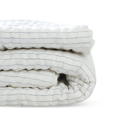 Grey Ivory Stripe Linen Quilt with Pick Stitching All Season Coverlet