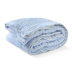Breathable Blue White Cotton Quilt - Washable Dorm Blanket