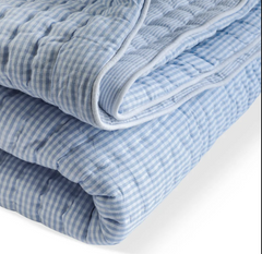 Breathable Blue White Cotton Quilt - Washable Dorm Blanket