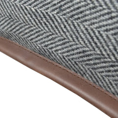 Gray Herringbone Wool Throw Pillow Cover with Leather Trim