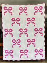Handmade Cotton Patchwork Pink Bow Quilt – with Scalloped Edge