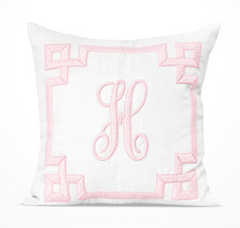 Hand Embroidered Greek Key Monogram Pillow Cover