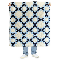 Handmade Kaleidoscope Patchwork Quilt - Navy And Ivory Cotton