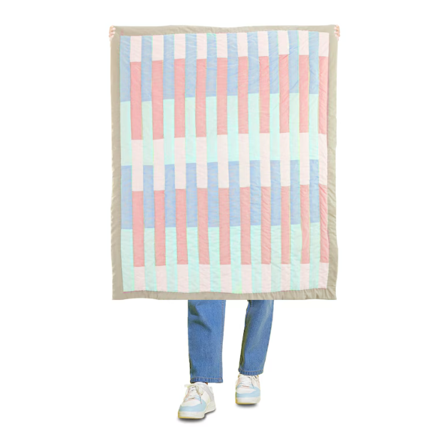 Handmade Geometric Striped Cotton Kids Quilt - Gender-Neutral Pastel Bedding | Crib to King | Custom Size & Monogram Available